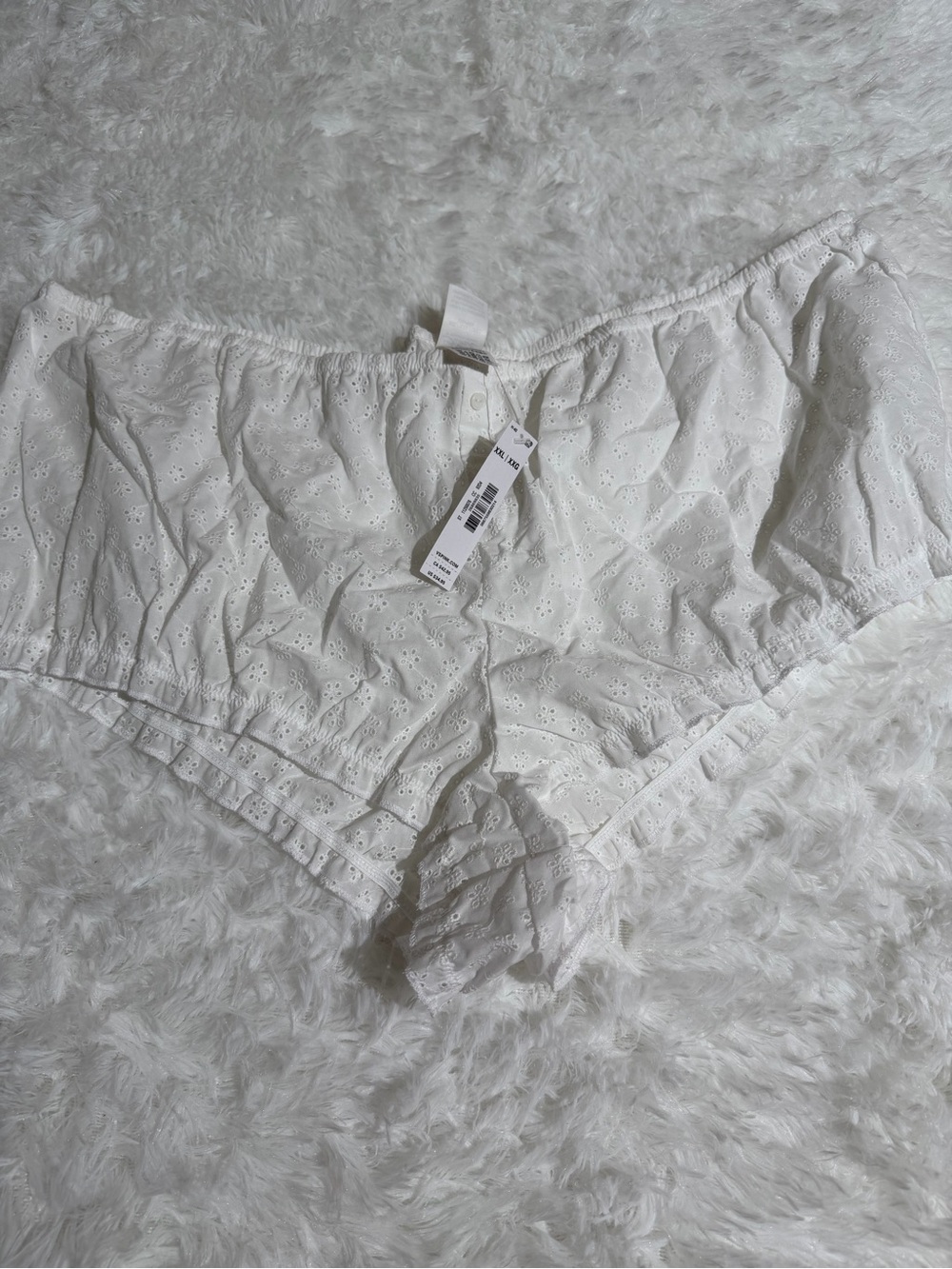 NWT Victoria’s Secret PINK x Frankie’s Bikinis White Eyelet Cotton Boyshorts PJs